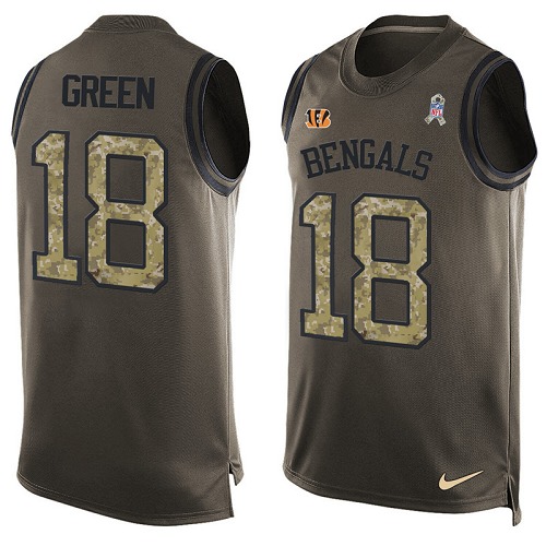 Men's Nike Cincinnati Bengals #18 A.J. Green Limited Green Salute to Service Tank Top NFL Jersey