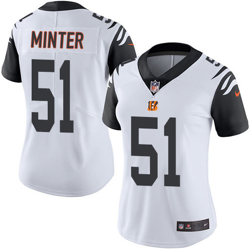 Women's Nike Cincinnati Bengals #51 Kevin Minter Limited White Rush Vapor Untouchable NFL Jersey
