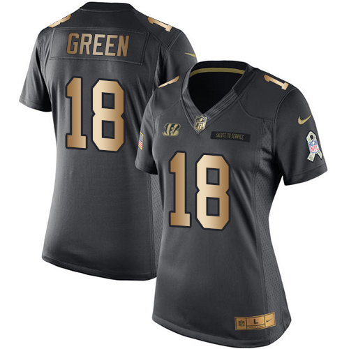 Women's Nike Cincinnati Bengals #18 A.J. Green Limited Black/Gold Salute to Service NFL Jersey