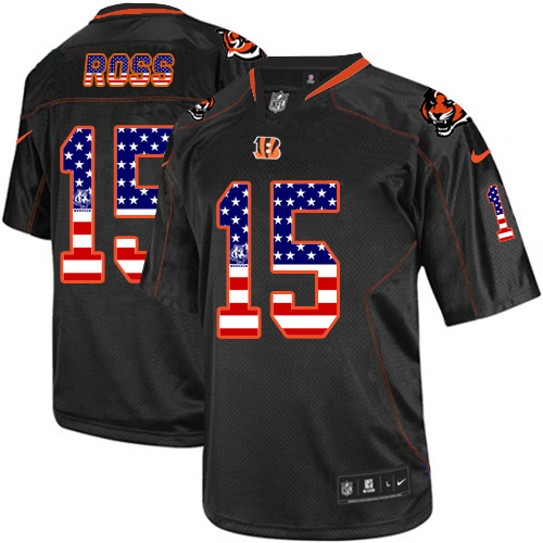 Men's Nike Cincinnati Bengals #15 John Ross Elite Black USA Flag Fashion NFL Jersey