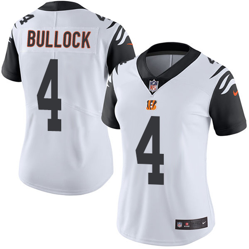 Women's Nike Cincinnati Bengals #4 Randy Bullock Limited White Rush Vapor Untouchable NFL Jersey