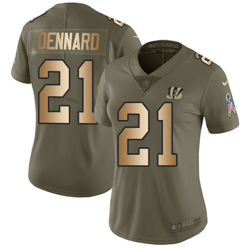 Women's Nike Cincinnati Bengals #21 Darqueze Dennard Limited Olive/Gold 2017 Salute to Service NFL Jersey