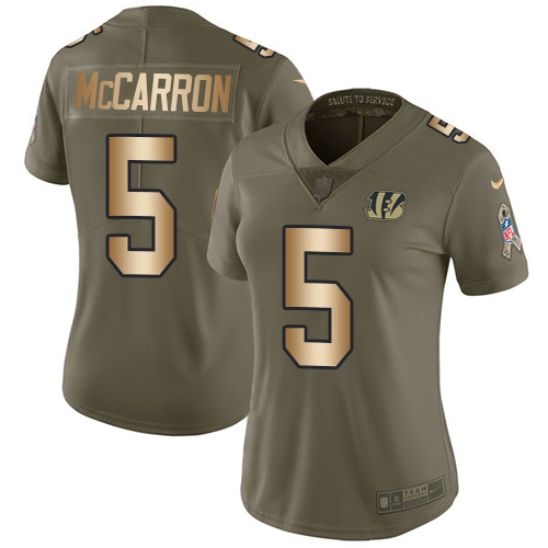 Women's Nike Cincinnati Bengals #5 AJ McCarron Limited Olive/Gold 2017 Salute to Service NFL Jersey