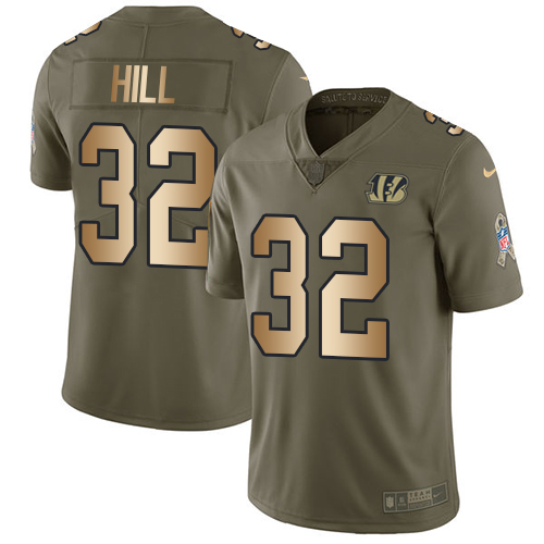 Youth Nike Cincinnati Bengals #32 Jeremy Hill Limited Olive/Gold 2017 Salute to Service NFL Jersey