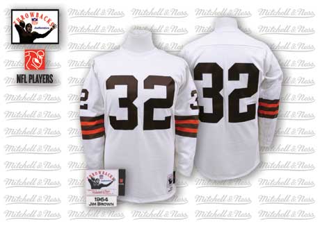 Mitchell And Ness Cleveland Browns #32 Jim Brown White Authentic Throwback NFL Jersey