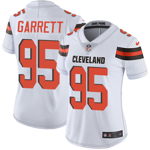 Women's Nike Cleveland Browns #95 Myles Garrett White Vapor Untouchable Elite Player NFL Jersey