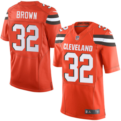 Men's Nike Cleveland Browns #32 Jim Brown Elite Orange Alternate NFL Jersey