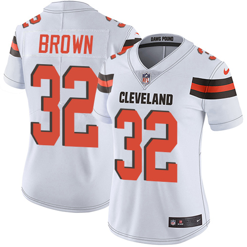 Women's Nike Cleveland Browns #32 Jim Brown White Vapor Untouchable Limited Player NFL Jersey