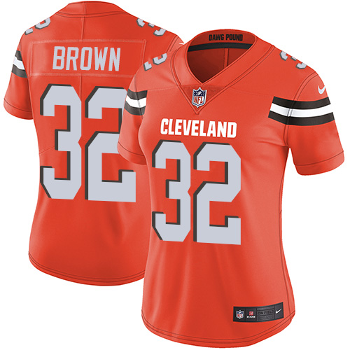 Women's Nike Cleveland Browns #32 Jim Brown Orange Alternate Vapor Untouchable Limited Player NFL Jersey