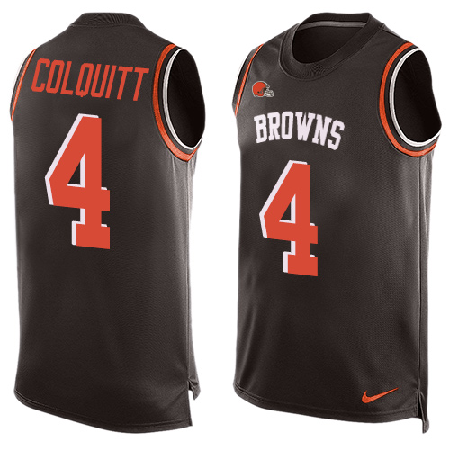 Men's Nike Cleveland Browns #4 Britton Colquitt Limited Brown Player Name & Number Tank Top NFL Jersey