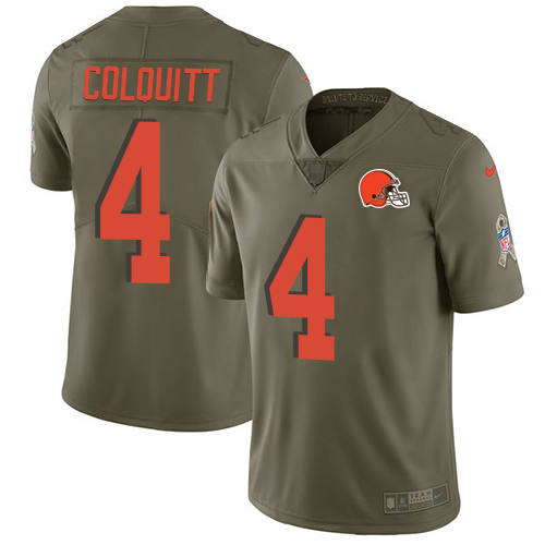 Youth Nike Cleveland Browns #4 Britton Colquitt Limited Olive 2017 Salute to Service NFL Jersey