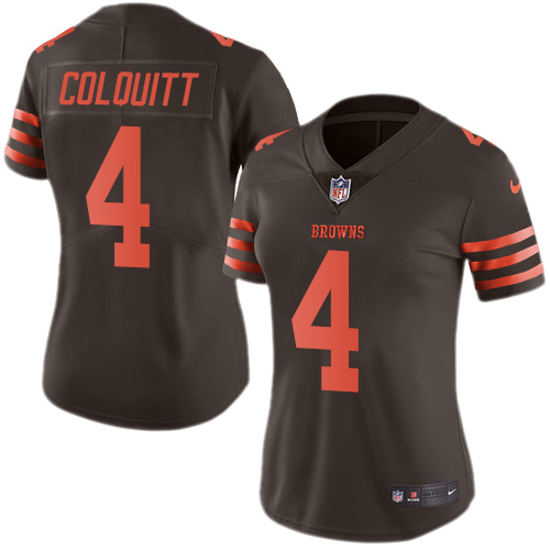 Women's Nike Cleveland Browns #4 Britton Colquitt Limited Brown Rush Vapor Untouchable NFL Jersey