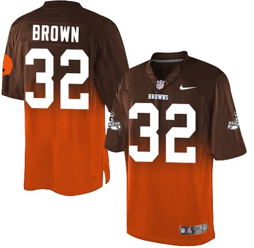 Men's Nike Cleveland Browns #32 Jim Brown Elite Brown/Orange Fadeaway NFL Jersey