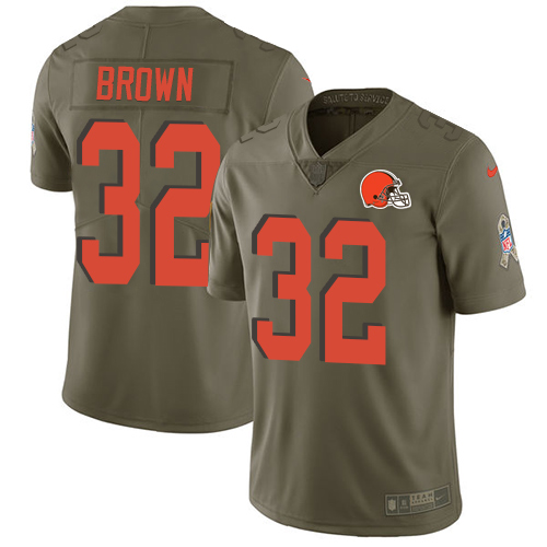 Men's Nike Cleveland Browns #32 Jim Brown Limited Olive 2017 Salute to Service NFL Jersey