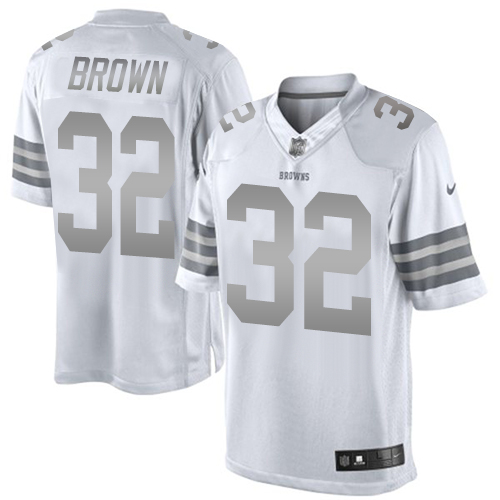 Men's Nike Cleveland Browns #32 Jim Brown Limited White Platinum NFL Jersey