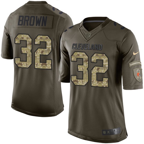 Youth Nike Cleveland Browns #32 Jim Brown Elite Green Salute to Service NFL Jersey