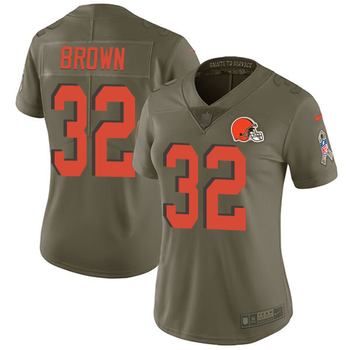 Women's Nike Cleveland Browns #32 Jim Brown Limited Olive 2017 Salute to Service NFL Jersey