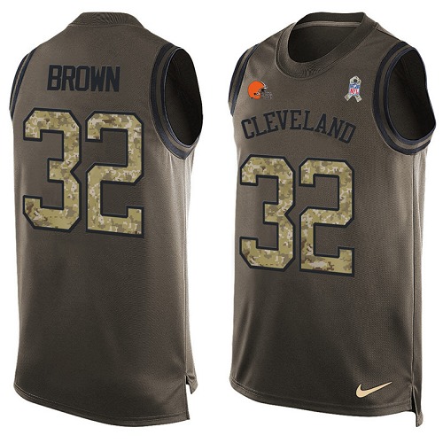 Men's Nike Cleveland Browns #32 Jim Brown Limited Green Salute to Service Tank Top NFL Jersey