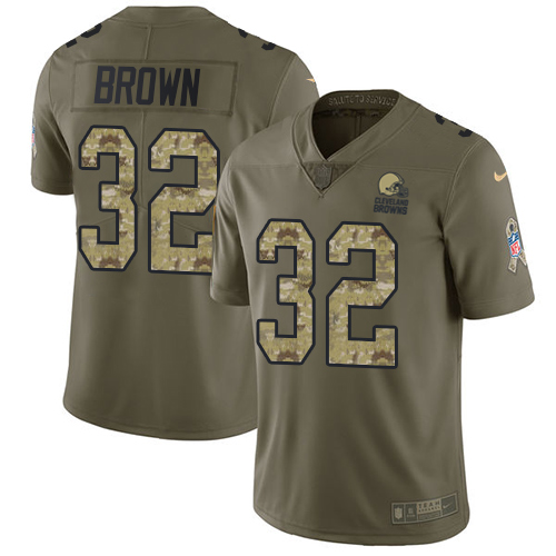 Youth Nike Cleveland Browns #32 Jim Brown Limited Olive/Camo 2017 Salute to Service NFL Jersey