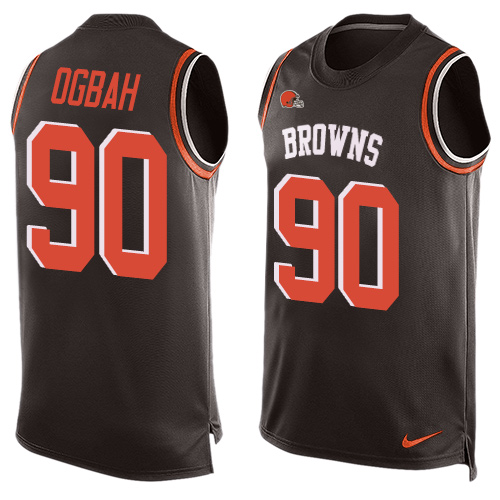 Men's Nike Cleveland Browns #90 Emmanuel Ogbah Limited Brown Player Name & Number Tank Top NFL Jersey