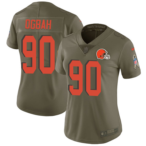 Women's Nike Cleveland Browns #90 Emmanuel Ogbah Limited Olive 2017 Salute to Service NFL Jersey
