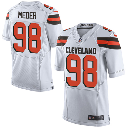 Men's Nike Cleveland Browns #98 Jamie Meder Elite White NFL Jersey
