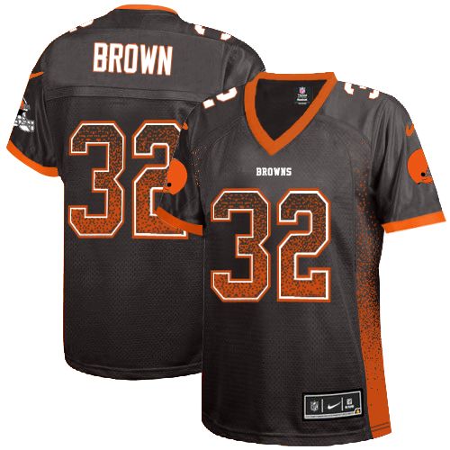 Women's Nike Cleveland Browns #32 Jim Brown Elite Brown Drift Fashion NFL Jersey