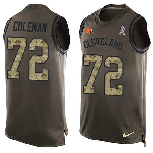 Men's Nike Cleveland Browns #72 Shon Coleman Limited Green Salute to Service Tank Top NFL Jersey
