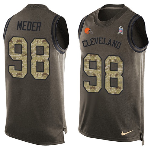 Men's Nike Cleveland Browns #98 Jamie Meder Limited Green Salute to Service Tank Top NFL Jersey