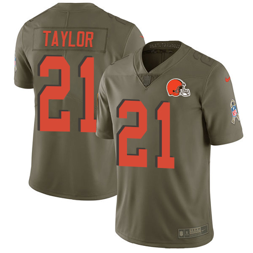 Youth Nike Cleveland Browns #21 Jamar Taylor Limited Olive 2017 Salute to Service NFL Jersey