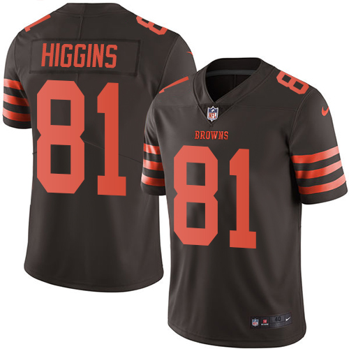 Men's Nike Cleveland Browns #81 Rashard Higgins Elite Brown Rush Vapor Untouchable NFL Jersey