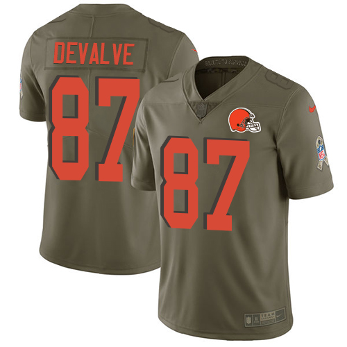 Youth Nike Cleveland Browns #87 Seth DeValve Limited Olive 2017 Salute to Service NFL Jersey