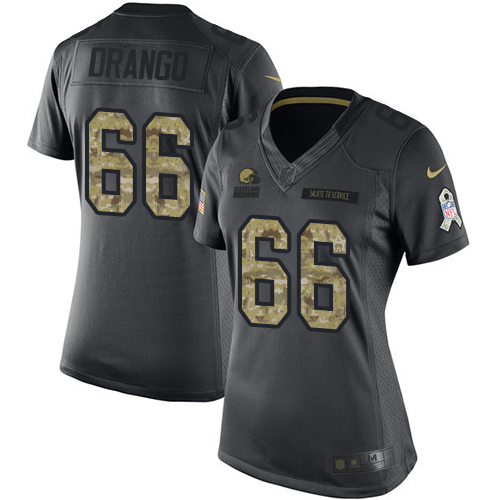 Women's Nike Cleveland Browns #66 Spencer Drango Limited Black 2016 Salute to Service NFL Jersey