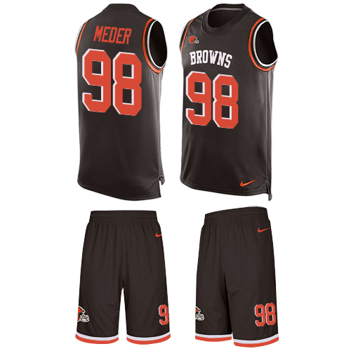Men's Nike Cleveland Browns #98 Jamie Meder Limited Brown Tank Top Suit NFL Jersey