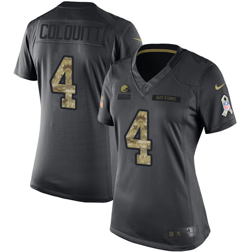 Women's Nike Cleveland Browns #4 Britton Colquitt Limited Black 2016 Salute to Service NFL Jersey
