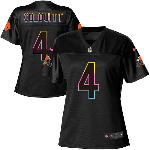 Women's Nike Cleveland Browns #4 Britton Colquitt Game Black Fashion NFL Jersey