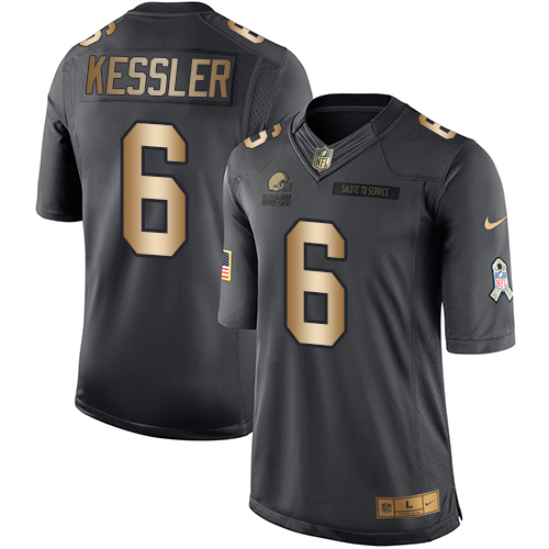 Men's Nike Cleveland Browns #6 Cody Kessler Limited Black/Gold Salute to Service NFL Jersey