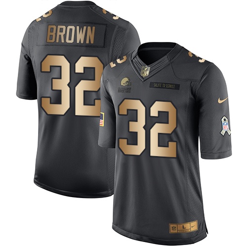 Men's Nike Cleveland Browns #32 Jim Brown Limited Black/Gold Salute to Service NFL Jersey