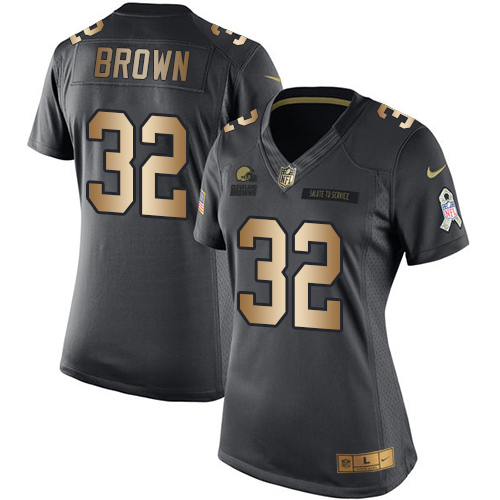 Women's Nike Cleveland Browns #32 Jim Brown Limited Black/Gold Salute to Service NFL Jersey