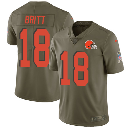 Men's Nike Cleveland Browns #18 Kenny Britt Limited Olive 2017 Salute to Service NFL Jersey