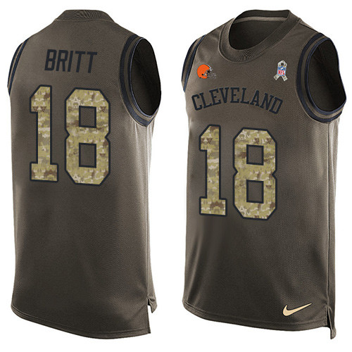 Men's Nike Cleveland Browns #18 Kenny Britt Limited Green Salute to Service Tank Top NFL Jersey