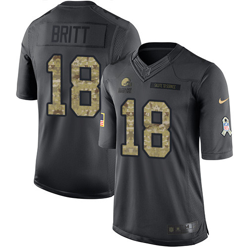 Men's Nike Cleveland Browns #18 Kenny Britt Limited Black 2016 Salute to Service NFL Jersey