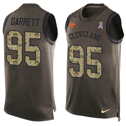 Men's Nike Cleveland Browns #95 Myles Garrett Limited Green Salute to Service Tank Top NFL Jersey