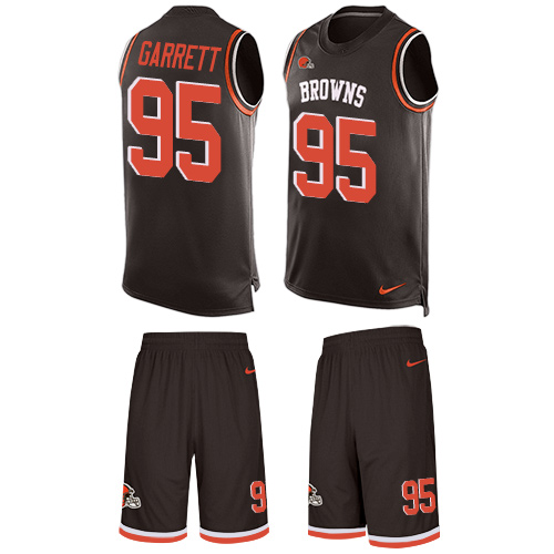 Men's Nike Cleveland Browns #95 Myles Garrett Limited Brown Tank Top Suit NFL Jersey