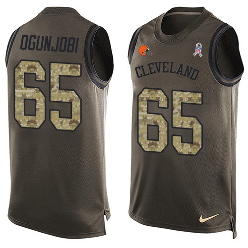 Men's Nike Cleveland Browns #65 Larry Ogunjobi Limited Green Salute to Service Tank Top NFL Jersey
