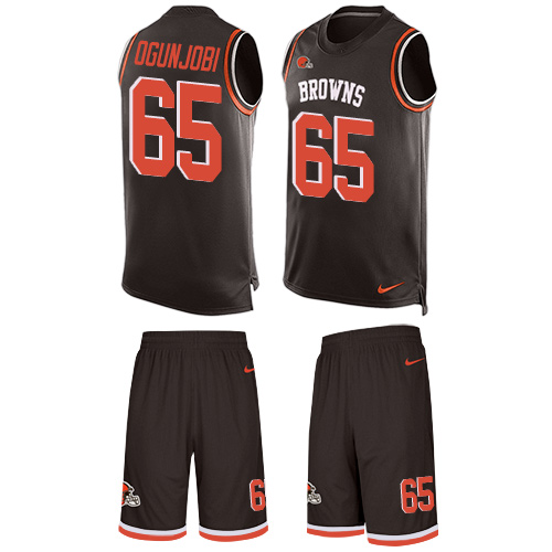 Men's Nike Cleveland Browns #65 Larry Ogunjobi Limited Brown Tank Top Suit NFL Jersey