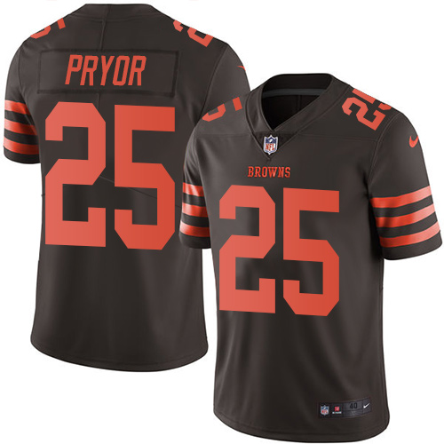 Men's Nike Cleveland Browns #25 Calvin Pryor Elite Brown Rush Vapor Untouchable NFL Jersey