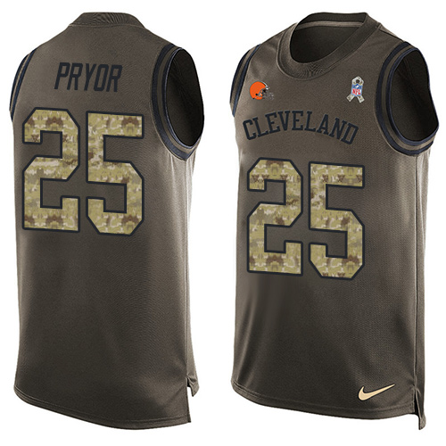 Men's Nike Cleveland Browns #25 Calvin Pryor Limited Green Salute to Service Tank Top NFL Jersey