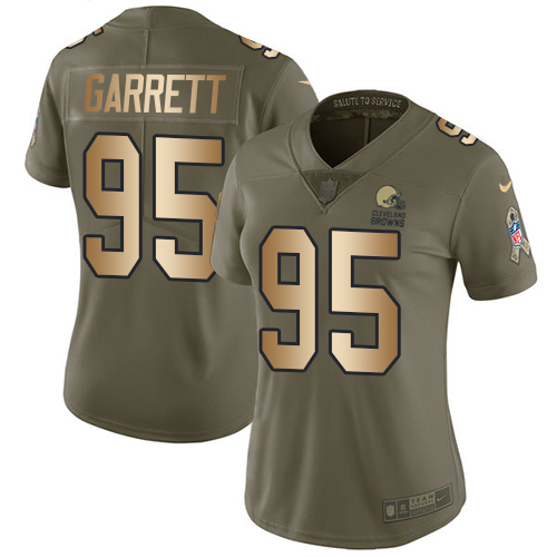 Women's Nike Cleveland Browns #95 Myles Garrett Limited Olive/Gold 2017 Salute to Service NFL Jersey