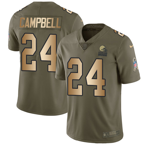 Men's Nike Cleveland Browns #24 Ibraheim Campbell Limited Olive/Gold 2017 Salute to Service NFL Jersey